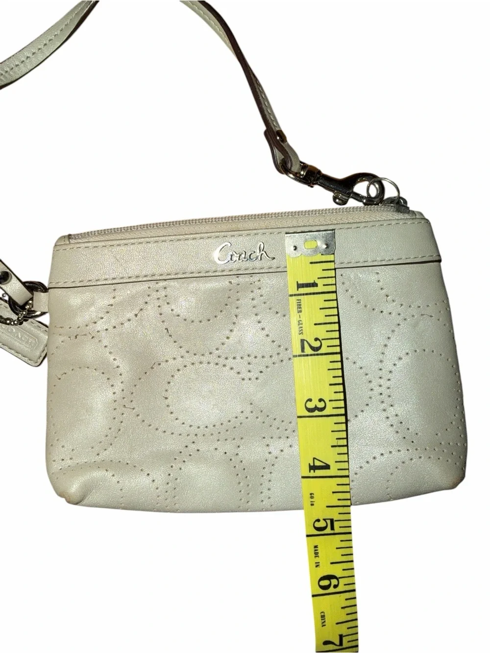 Coach Signature Perforated Leather Wristlet - Light Gray